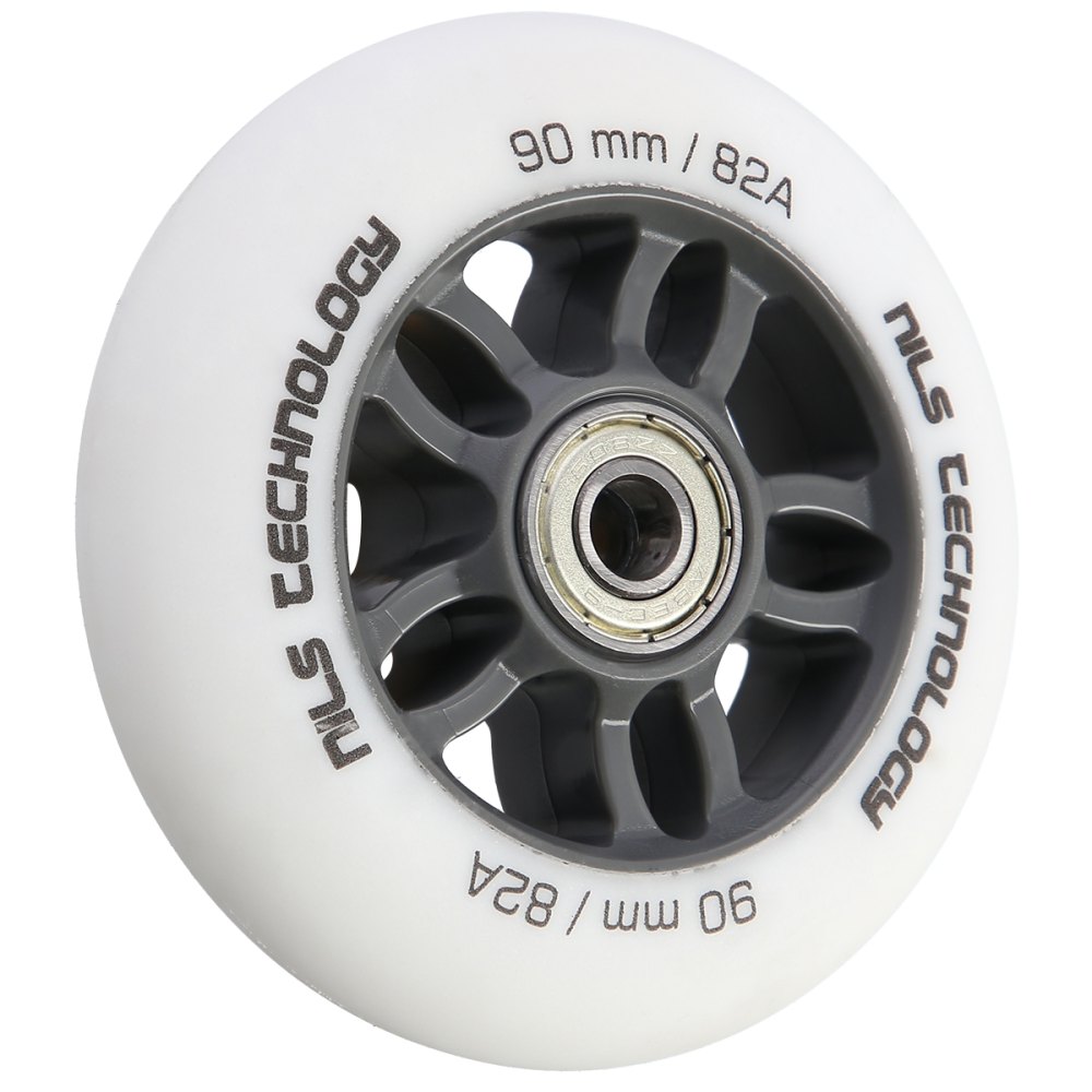 Matné kolieska NILS Extreme PU 90x24 82A s ložiskami ABEC 9, biele, 4 ks