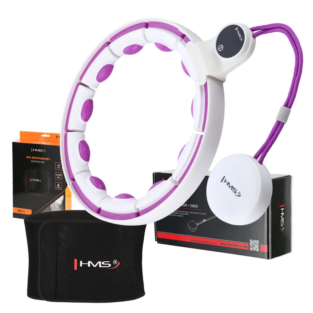 Súprava masážna hula hoop so závažím HHM17 a zoštíhľujúceho pásu BR163 biela/fialová
