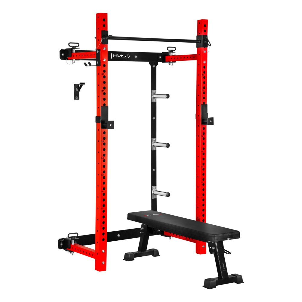 Multifunkčný skladací posilňovací stojan - Power Rack HMS KLT34 červený