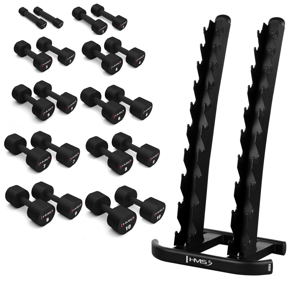Súprava 10 párov jednoručiek HMS HPT 1-10 kg a stojana STR37